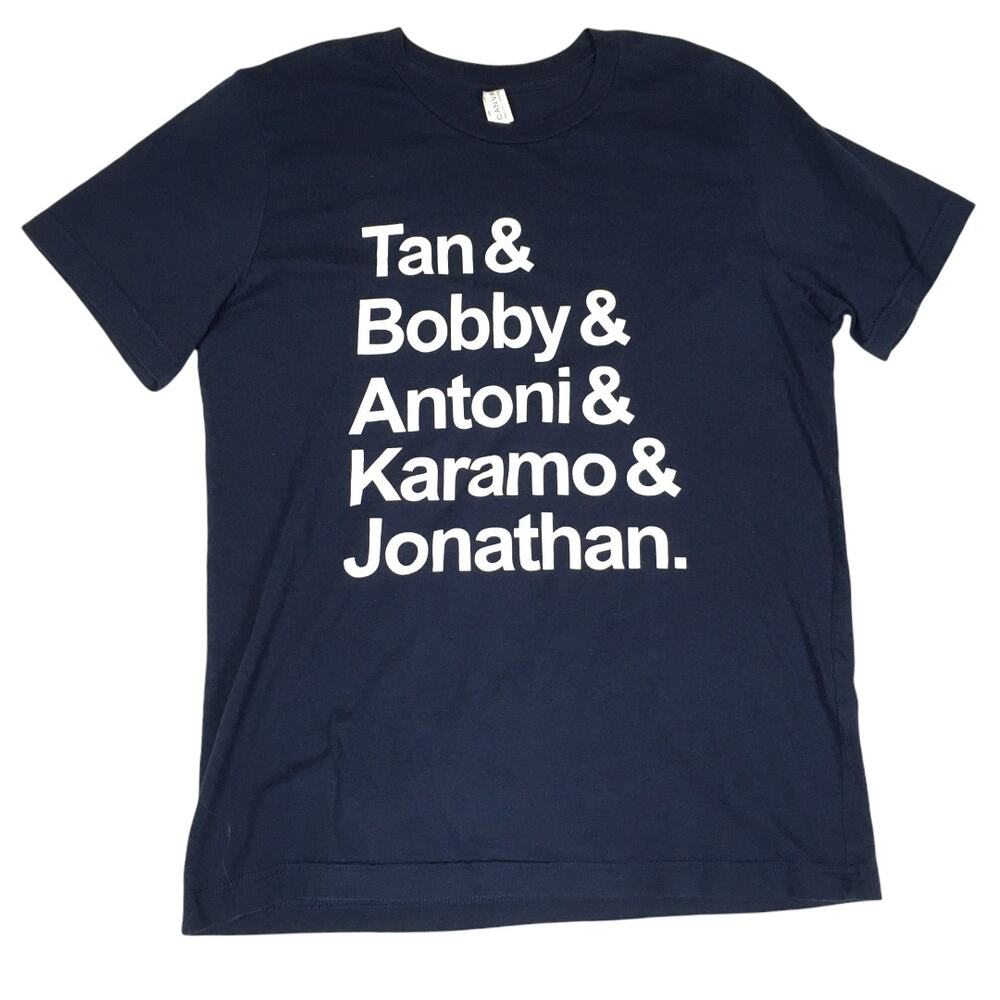 Queer Eye T-Shirt Graphic Tee Fab Five Helvetica Unisex Medium Top Navy White‎
